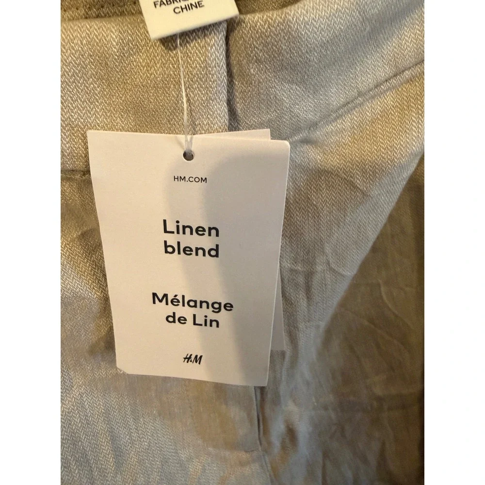 XL 145 H&M NWT Linen Blend Wide Leg Cropped Pants Neutral Coastal Quiet Luxury